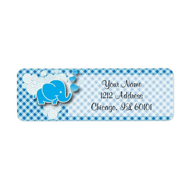 Étiquette C'est un garçon, bleu & blanc avec un éléphant de  (Devant)