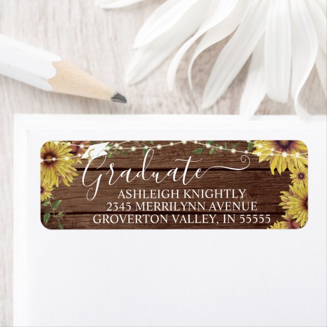 Étiquette Chaîne de bois de tournesol rustique pour les dipl (En situation)