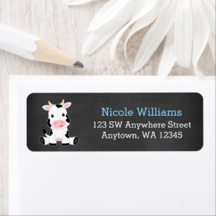 Étiquette Chalkboard Cow Bow Baby shower Return Adresse