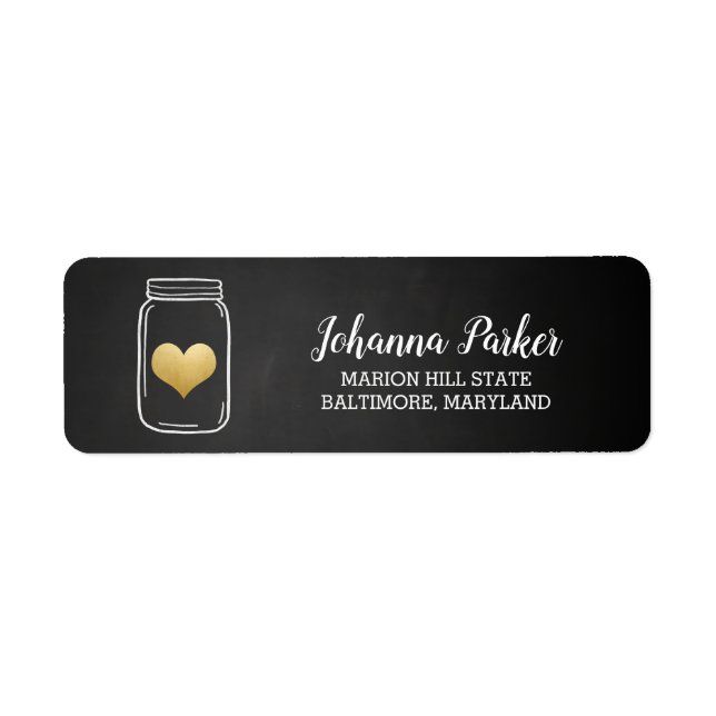 Étiquette Chalkboard Mason Jar Faux Gold Heart | MARIAGE (Devant)