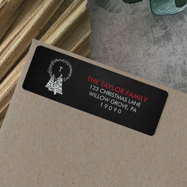 Étiquette Chalkboard Monogramme Feu de Noël (Créateur téléchargé)