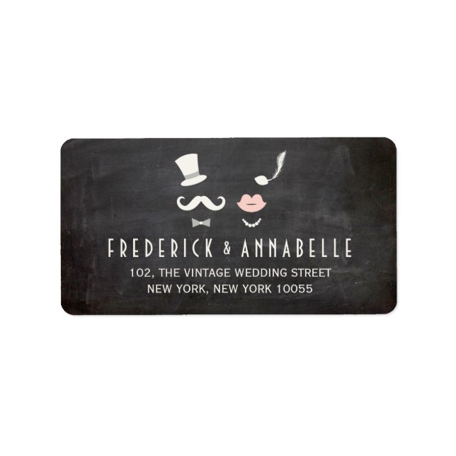 Étiquette Chalkboard Mustache Et Lèvres Vintage Chic Mariage (Devant)