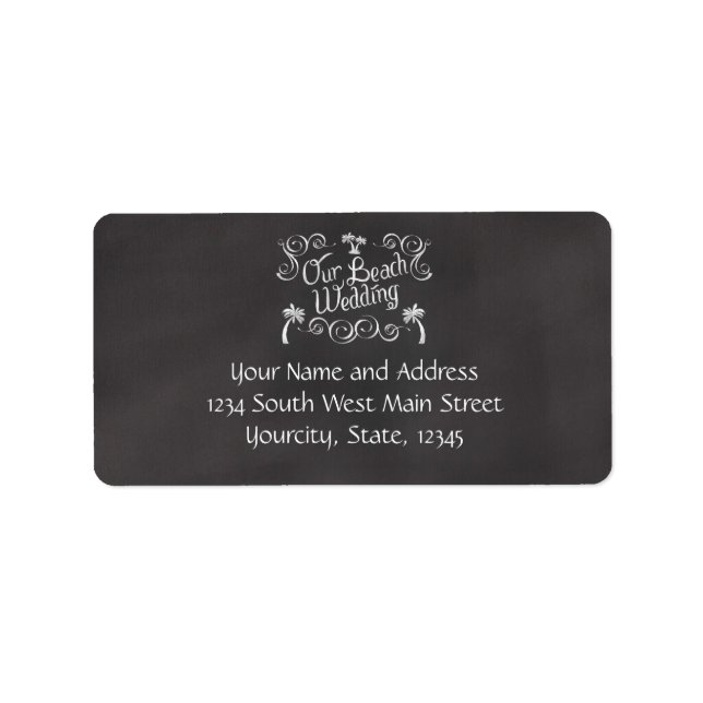Étiquette Chalkboard Notre Mariage Plage (Devant)