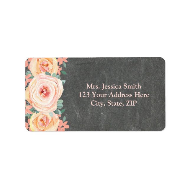 Étiquette Chalkboard Peach Watercolor Floral Return Adresse (Devant)