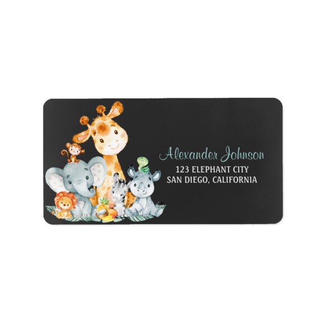 Étiquette Chalkboard Watercol Cute Jungle Animaux (Devant)