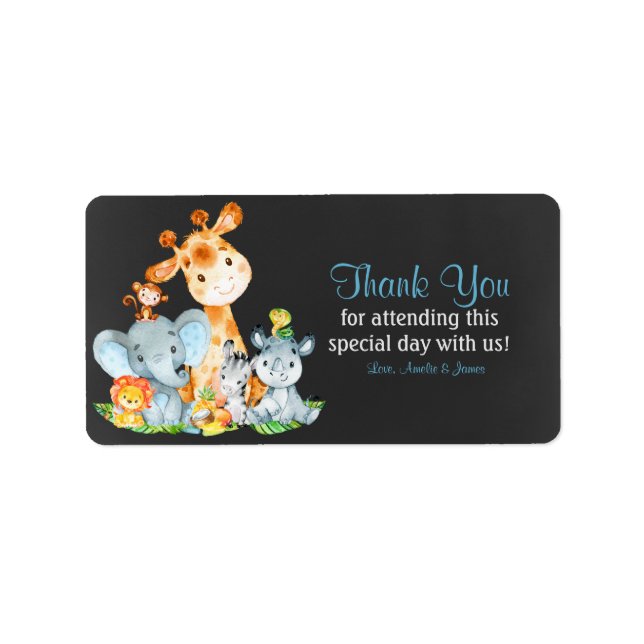 Étiquette Chalkboard Watercol Cute Jungle Animaux Merci (Devant)