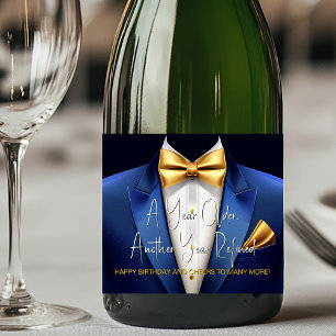 Étiquette Champagne Anniversaire Smoking Bleu Or H