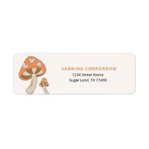 Étiquette Champignons de Whimsical Orange Brown Terme
