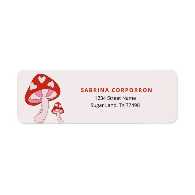 Étiquette Champignons Whimsical rouge et rose (Devant)