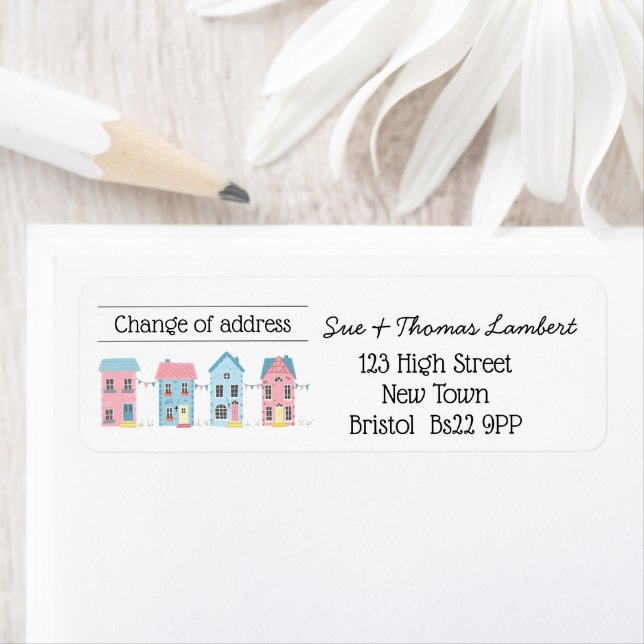 Étiquette Changement d'adresse rue colorée nouvelle maison (En situation)