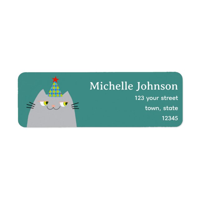 Étiquette Chapeau de Fête de Chat Mignon Adresse de Retour (Devant)