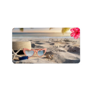 Étiquette Chapeau de lunettes de soleil Coquillages Sable Hi
