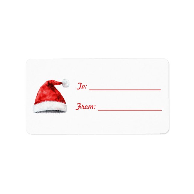 Étiquette Chapeau de Noël de Santa Rouge Blanc (Devant)