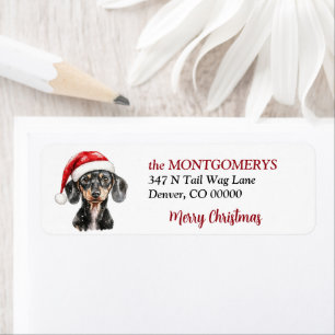 Étiquette Chapeau de Père Noël Dachshund Adresse de Retour d
