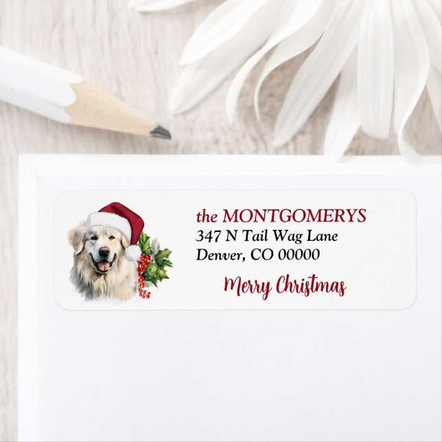 Étiquette Chapeau de Père Noël Great Pyrenees Adresse de Ret (En situation)