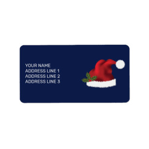 Étiquette Chapeau de Santa Festif Rouge sur Fond Bleu avec T