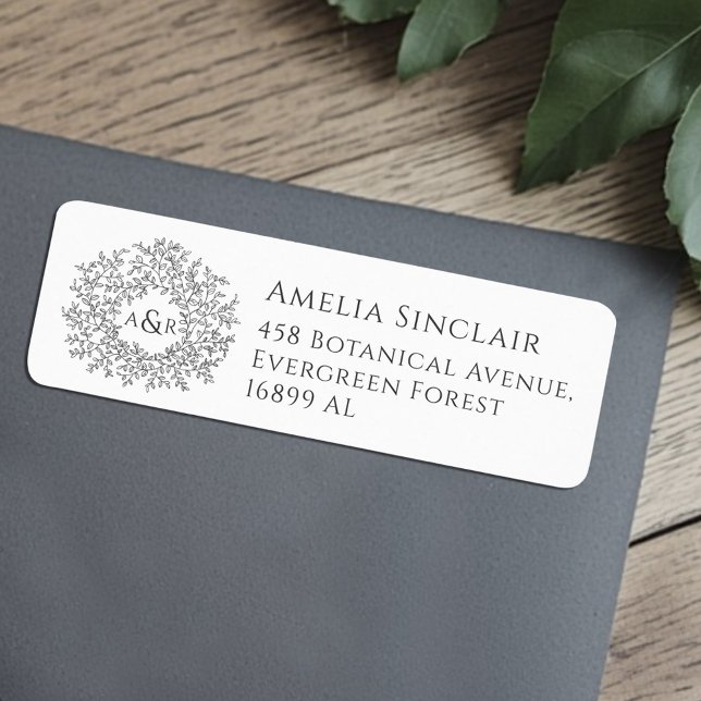 Étiquette Charcoal gray leaves wedding return address (Créateur téléchargé)