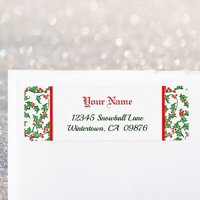 Étiquette Chardon vert rétro avec baies rouges motifs étique (Créateur téléchargé)