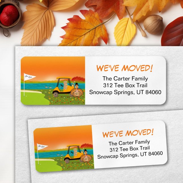 Étiquette Chariot de golf de Thanksgiving avec cartons de dé (Créateur téléchargé)