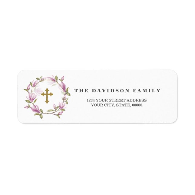 Étiquette Charm Magnolia Flowers Gold Baptême Adresse de ret (Devant)