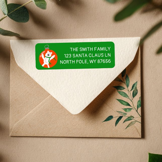 Étiquette Charmante PolarOurs Noël Ornement Noël Noël Noël F (Charming Polar Bear Christmas Ornament Xmas Holiday CUSTOM Return Address Label
)