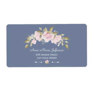 Étiquette Charme rose Floral Dusty Blue Mariage