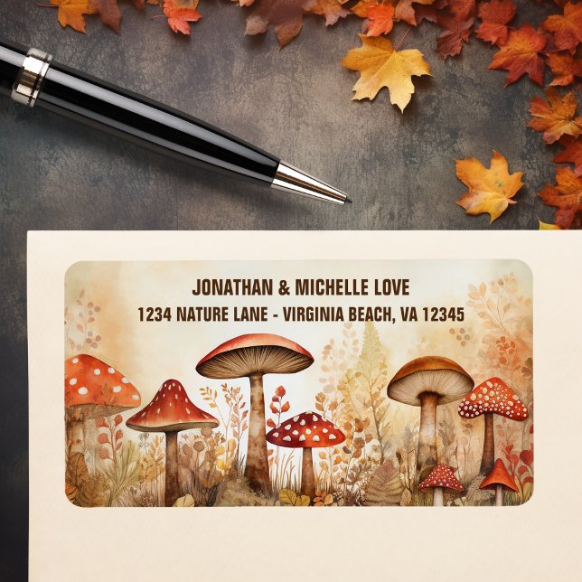 Étiquette Charming Champignons d'automne Adresse forestière  (Charming Autumn Mushrooms Fall Forest Address Label)