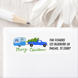 Étiquette Charming Christmas Camper Vintage Trailer RV Xmas