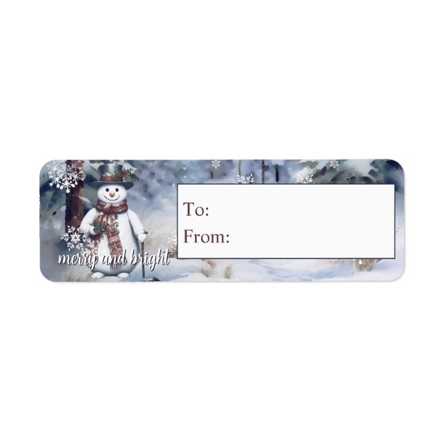 Étiquette Charming Snowman Aquarelle d'hiver Forêt cadeau (Devant)