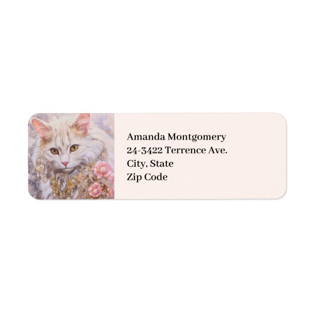 Étiquette Chat blanc élégant en or et diamants (Devant)