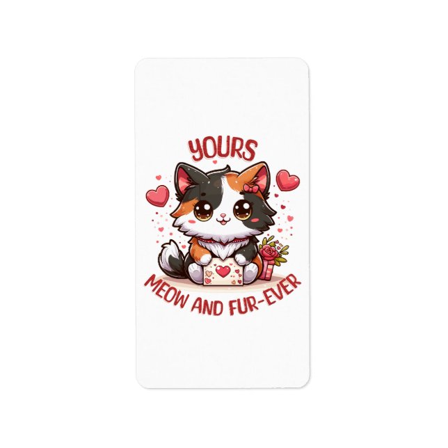 Étiquette Chat calicot adorable pour la Saint-Valentin  (Devant)