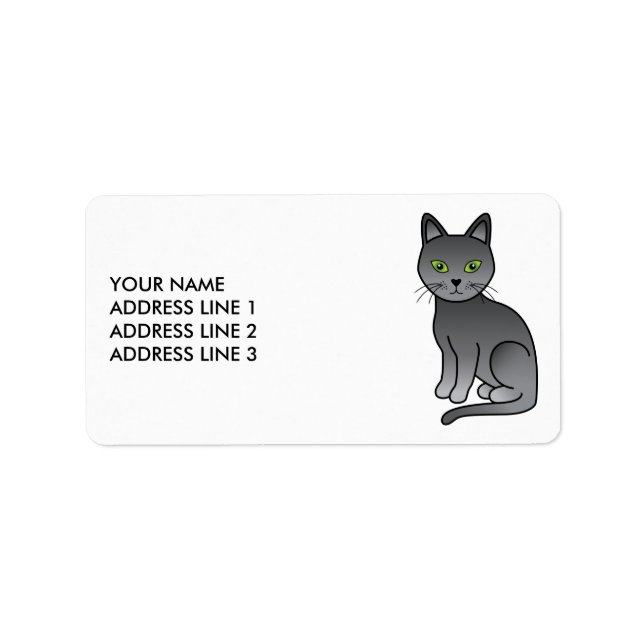 Étiquette Chat de dessin animé mignon bleu russe & Texte per (Devant)