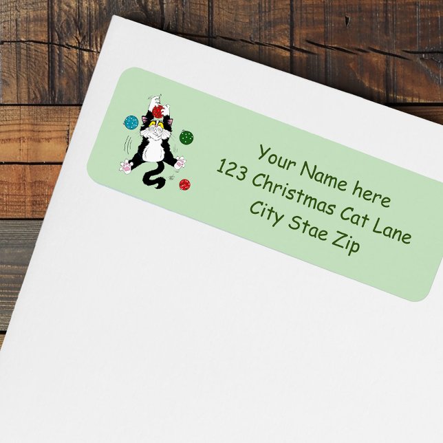 Étiquette Chat de Noël noir blanc Tuxedo (Créateur téléchargé)