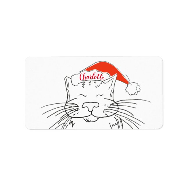 Étiquette Chat de Noël tablette blanche et rouge (Devant)