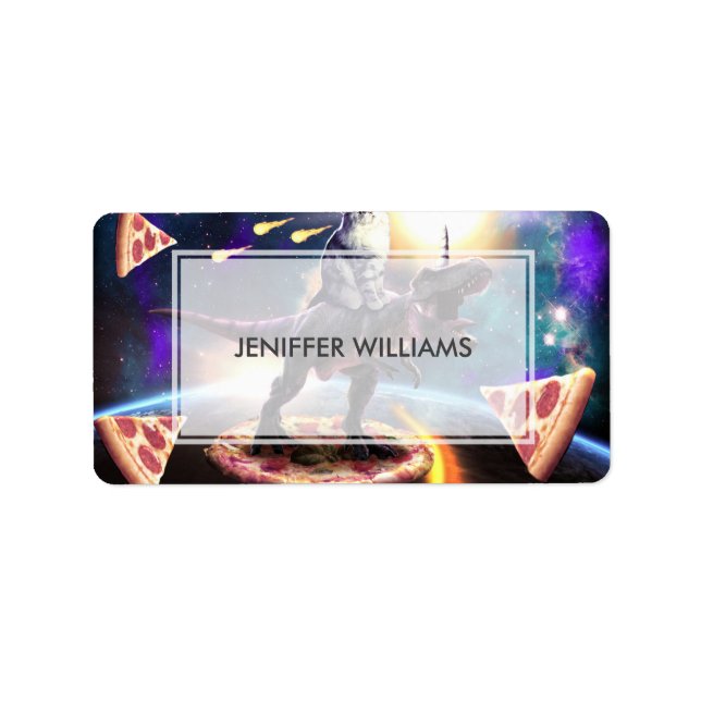 Étiquette Chat équitation dinosaure licorne dans l'espace (Devant)