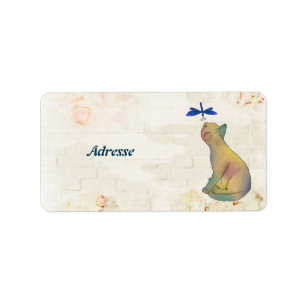 Étiquette Chat et libellule bleue