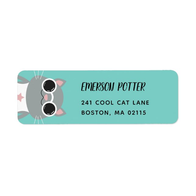 Étiquette Chat gris cool | Turquoise (Devant)