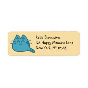 Étiquette Chat Kitty souriant bleu