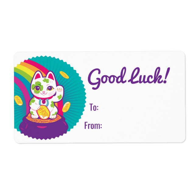 Étiquette Chat Lucky Maneki Neko Bon Pot de chance d'or (Devant)