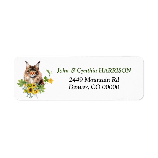 Étiquette Chat Maine Coon tournesol soleil d'été doré  (Devant)