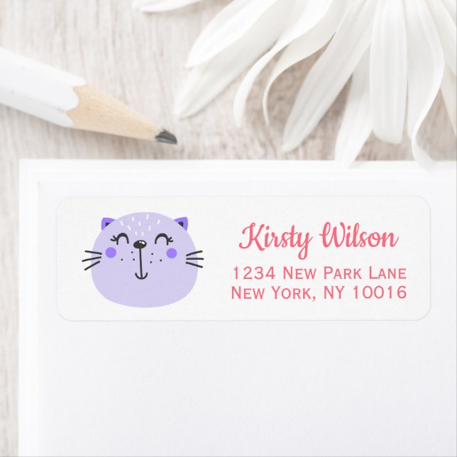 Étiquette Chat mignon pourpre | BABY SHOWER (En situation)