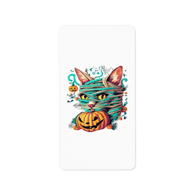 Étiquette Chat momie drôle Halloween (Devant)
