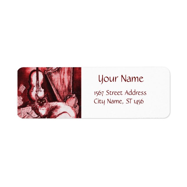 Étiquette CHAT MUSICAL AVEC OWL, Rouge, Blanc (Devant)