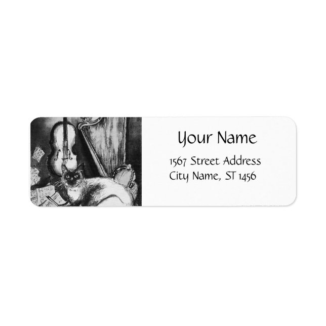 Étiquette CHAT MUSICAL, OWL, VIOLIN, HARP Black White Grey M (Devant)