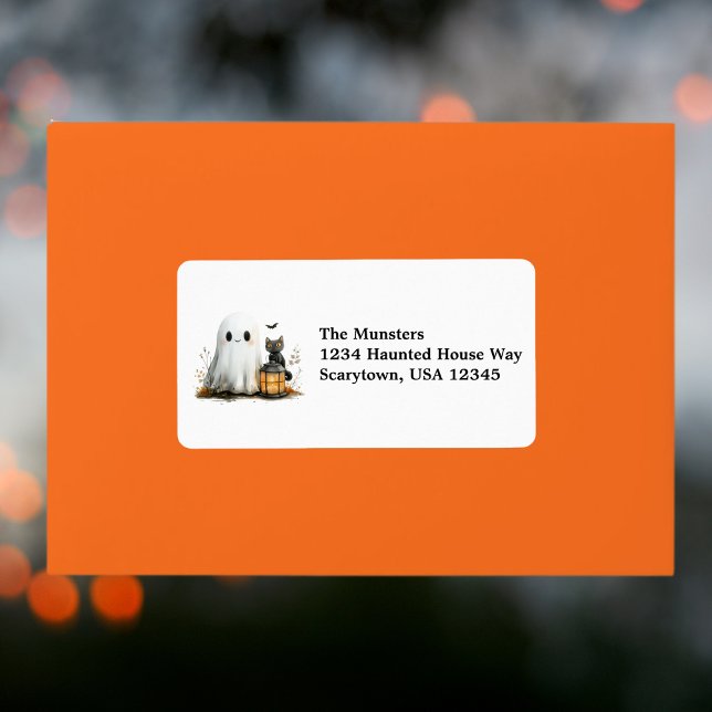 Étiquette Chat Noir Fantôme Favori L'automne part Halloween (Créateur téléchargé)