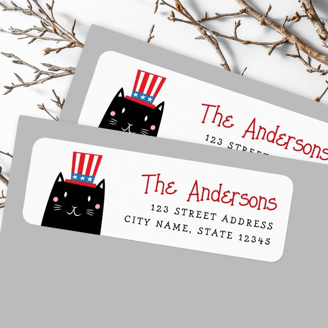 Étiquette Chat portant un casquette patriote 4 juillet (Cat wearing a patriotic hat 4th of July Label)