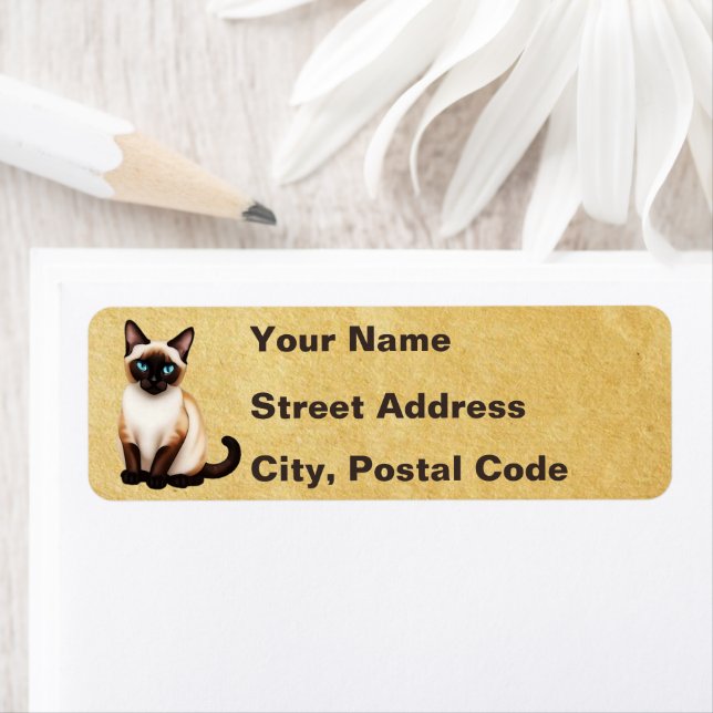 Étiquette Chat Siamois Sur Vieux Papier (En situation)