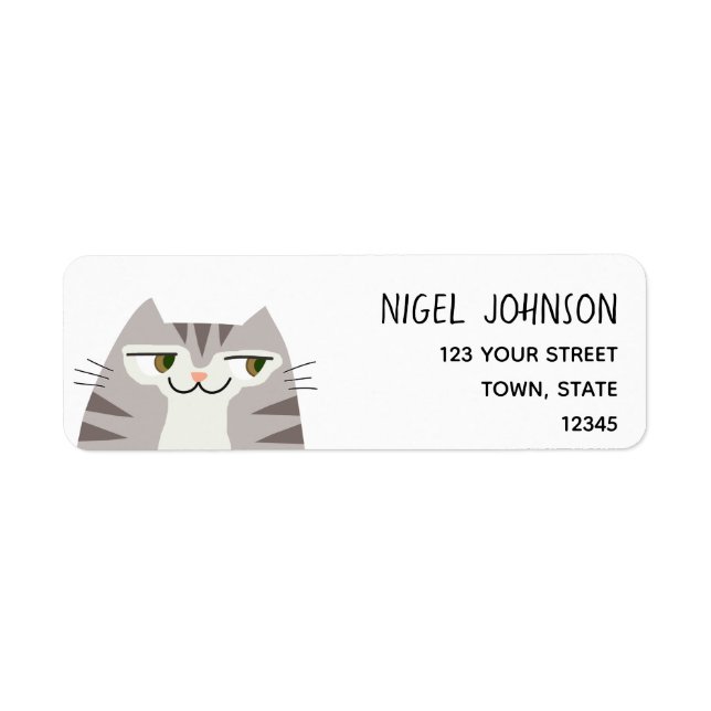 Étiquette Chat tigré mignon adresse de retour (Devant)