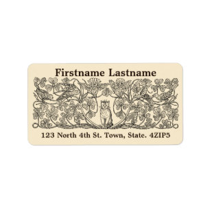 Étiquette Chat, trèfle et oiseaux de l'époque victorienne vi