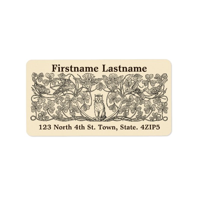 Étiquette Chat, trèfle et oiseaux de l'époque victorienne vi (Devant)